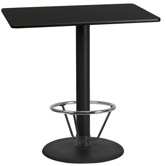 Flash Furniture 24'' x 42'' Rectangular Black Laminate Table Top with 24'' Round Bar Height Table Base and Foot Ring