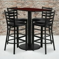 thumbnail image 1 of Flash Furniture 24'' x 42'' Rectangular Mahogany Laminate Table Set with 4 Ladder Back Metal Barstools - Black Vinyl Seat, 1 of 3
