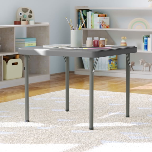 Flash Furniture 24x24 Kid's Granite Gray Plastic Folding Table with Locking Legs
