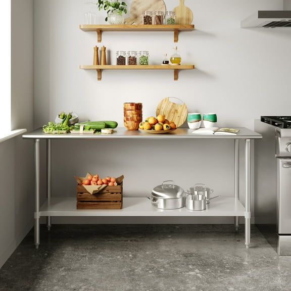 Flash Furniture 24x72 Portable Prep and Work Table with NSF Certified 18 Gauge Stainless Steel Top Shelf and Adjustable Galvanized Steel Undershelf
