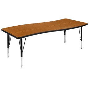 Flash Furniture 26"W x 60"L Rectangular Wave Collaborative Oak Thermal Laminate Activity Table - Height Adjustable Short Legs