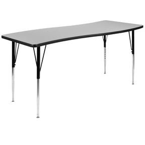 Flash Furniture 26 inchw x 60 inchl Rectangular Wave Flexible Collaborative Grey Thermal Laminate Activity Table, Seating Capacity: 4, Gray