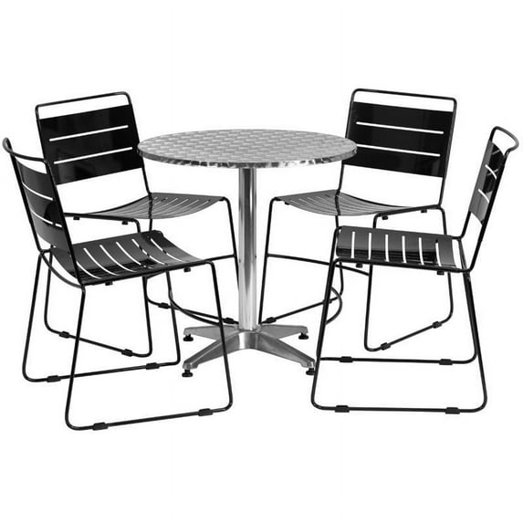 Flash Furniture 27.5'' Round Aluminum Indoor-Outdoor Table with 4 Metal Stack Chairs, Multiple Colors