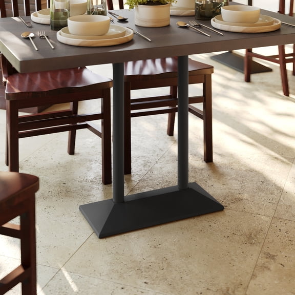 Flash Furniture 27"W x 15"D Indoor/Outdoor Dining Height Double Column Table Base for 30" x 48" Table Tops, Black