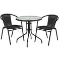thumbnail image 1 of Flash Furniture Lila 28'' Round Glass Metal Table with Black Rattan Edging and 2 Black Rattan Stack Chairs, 1 of 11