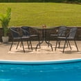 thumbnail image 1 of Flash Furniture 28'' Round Glass Metal Table with Black Rattan Edging and 4 Black Rattan Stack Chairs, 1 of 11