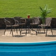 thumbnail image 1 of Flash Furniture 28'' Round Glass Metal Table with Dark Brown Rattan Edging and 4 Dark Brown Rattan Stack Chairs, 1 of 12