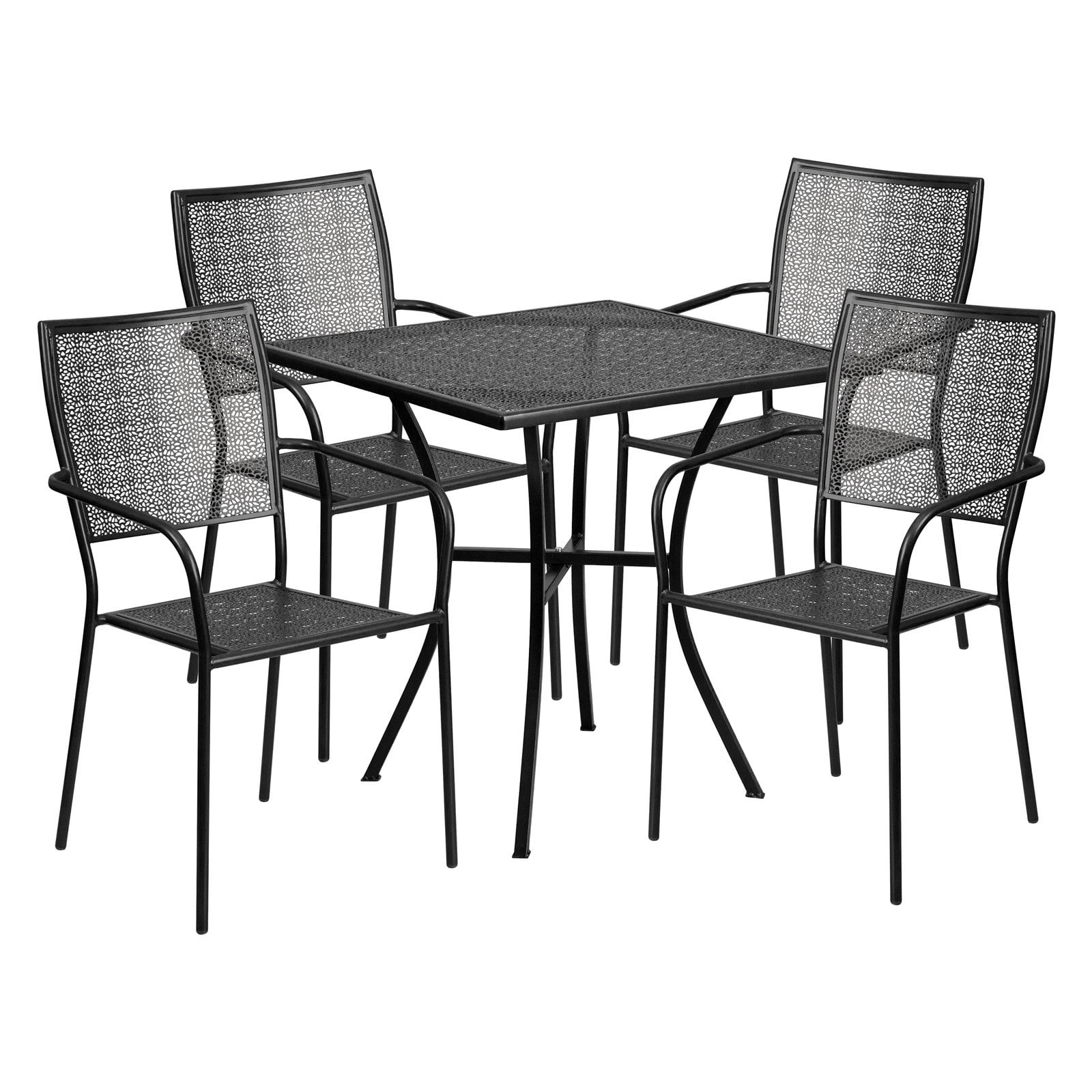 28" Black Steel Square Patio Dining Set with 4 Chairs