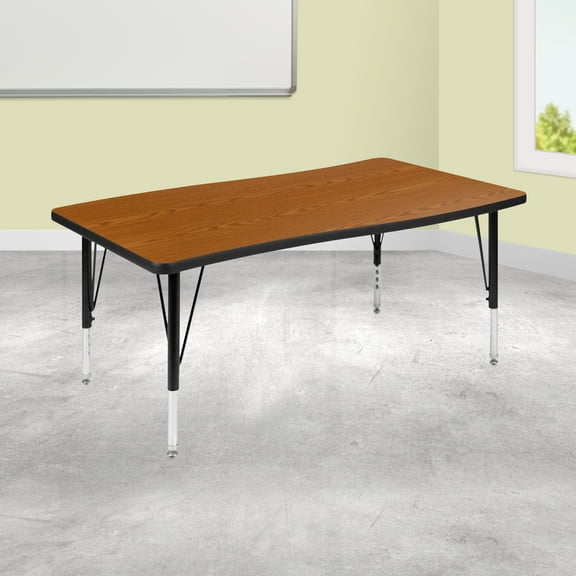 Flash Furniture 28"W x 47.5"L Rectangular Wave Collaborative Oak Thermal Laminate Activity Table - Height Adjustable Short Legs
