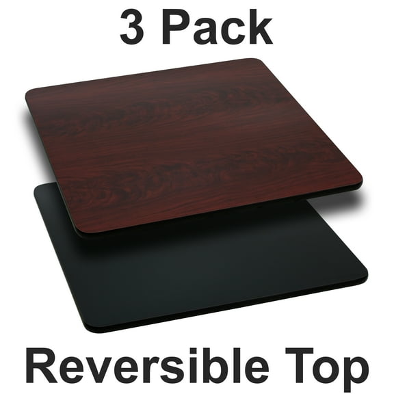 Flash Furniture 3 Pack 24'' Square Table Top with Black or Mahogany Reversible Laminate Top
