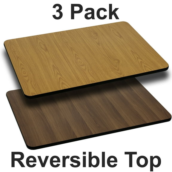 Flash Furniture 3 Pack 24'' x 30'' Rectangular Table Top with Natural or Walnut Reversible Laminate Top