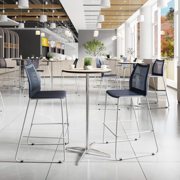Flash Furniture 3 Pack Series Navy Stack Bar Stool with Air-Vent Back and Gray Powder Coated Sled Base