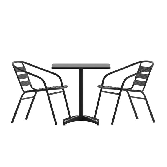 Flash Furniture 3 Piece Contemporary Metal Dining Table Set, Black