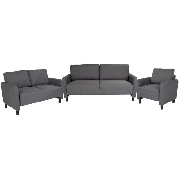 Flash Furniture 3 Piece Upholstered Living Room Set with Extended Side Panels and Rounded Arms in Dark Gray Fabric