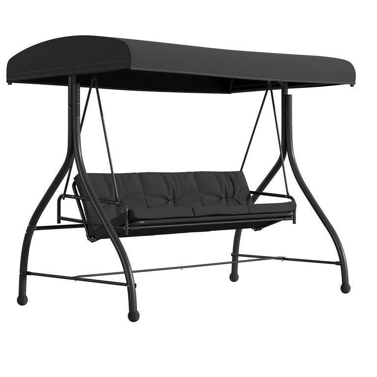 【CARNE BOLLENTE】 JUNGLE SWING / Washed Black Flash Furniture 3-Seat Outdoor Steel Converting Patio Swing