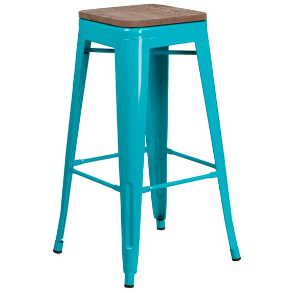 Flash Furniture 30" High Backless Crystal Teal-Blue Barstool with Square Wood Seat