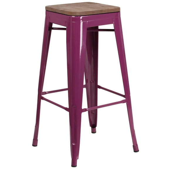 Flash Furniture 30" High Backless Purple Barstool with Square Wood Seat