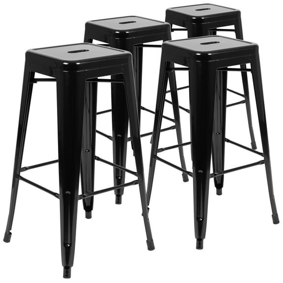 Flash Furniture 30" High Metal Indoor Bar Stool in Black - Stackable Set of 4