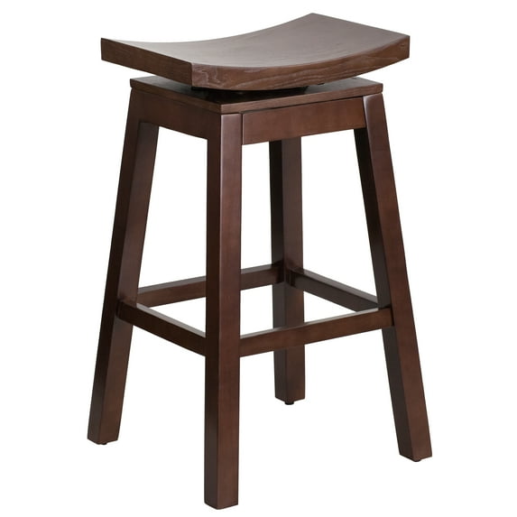 Flash Furniture 30'' High Saddle Seat Cappuccino Wood Barstool with Auto Swivel Seat Return