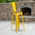 thumbnail image 1 of Flash Furniture 30" High Yellow Metal Barstool with Back and Wood Seat, 1 of 6