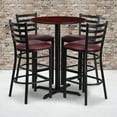 thumbnail image 1 of Flash Furniture 30'' Round Mahogany Laminate Table Set with X-Base and 4 Ladder Back Metal Barstools - Burgundy Vinyl Seat, 1 of 4