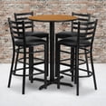 thumbnail image 1 of Flash Furniture 30'' Round Natural Laminate Table Set with X-Base and 4 Ladder Back Metal Barstools - Black Vinyl Seat, 1 of 4