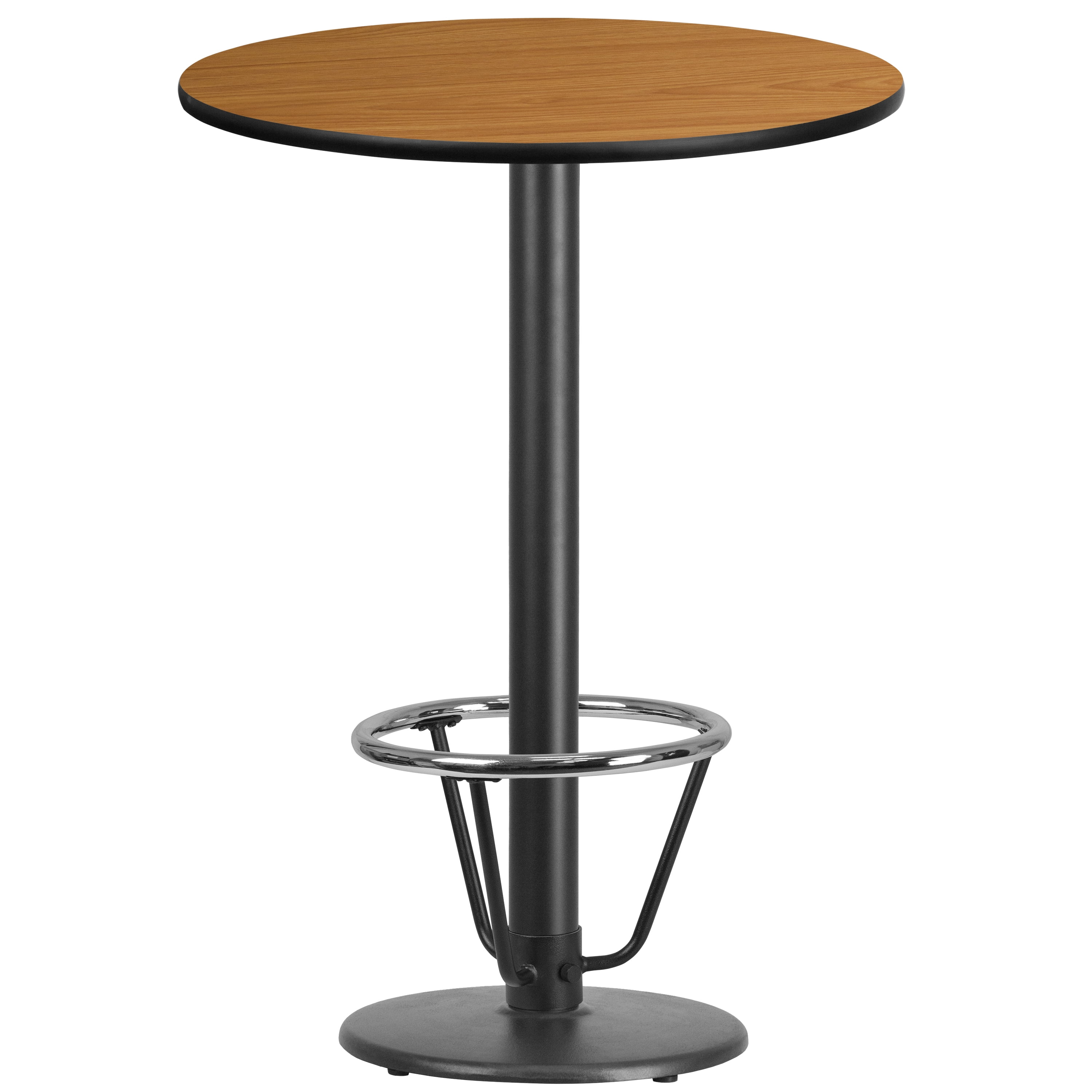 Natural Laminate Round Bar Height Table with Black Metal Base