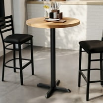 Flash Furniture 30" Round Solid Wood Commercial Indoor Tabletop in Natural with 22" x 22" Bar Height Rust-Resistant Black Cast Iron X-Base