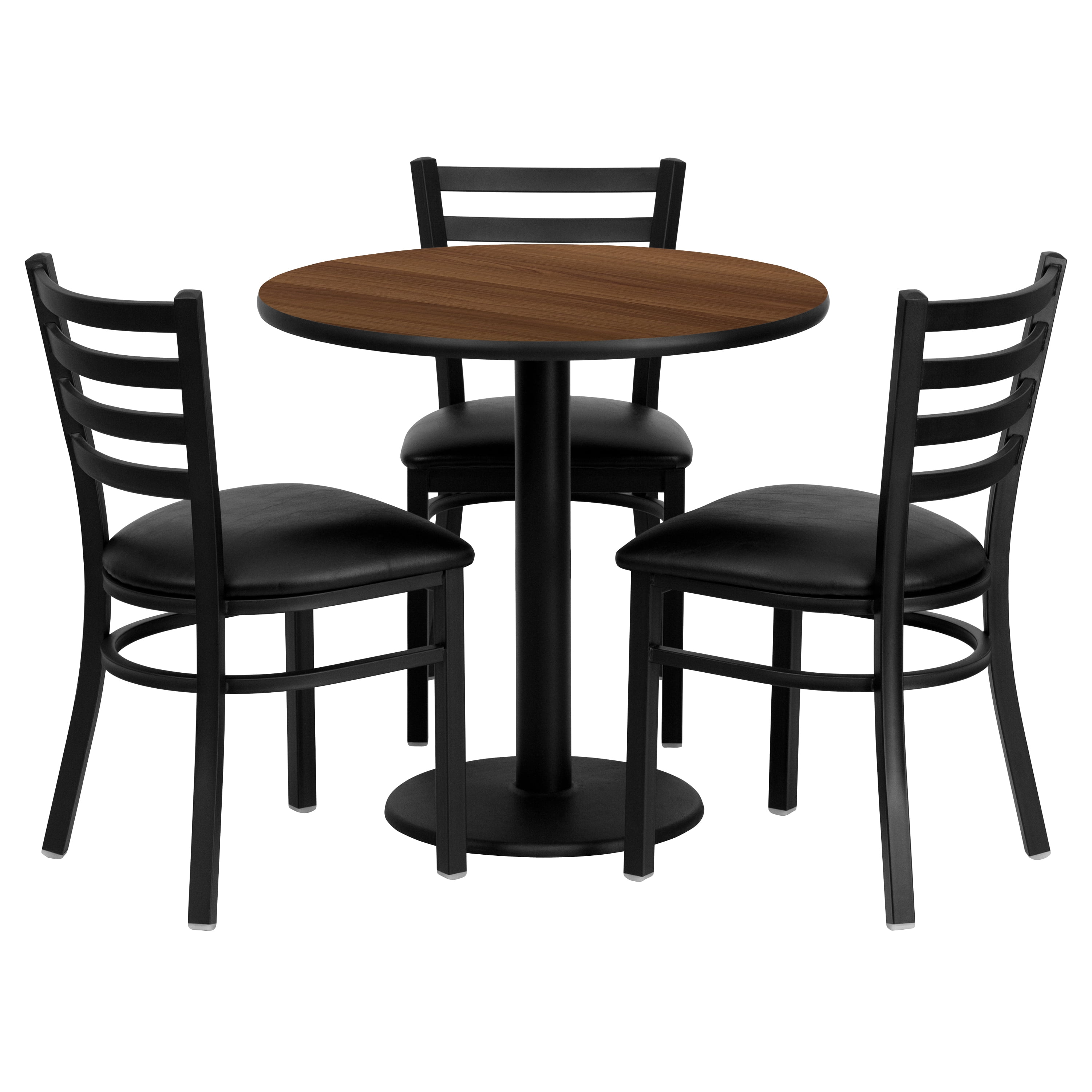 30'' Round Laminate Table Set with 3 Ladder Back Metal Barstools