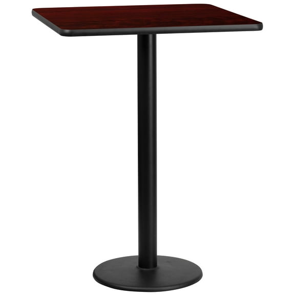 Flash Furniture 30'' Square Mahogany Laminate Table Top with 18'' Round Bar Height Table Base