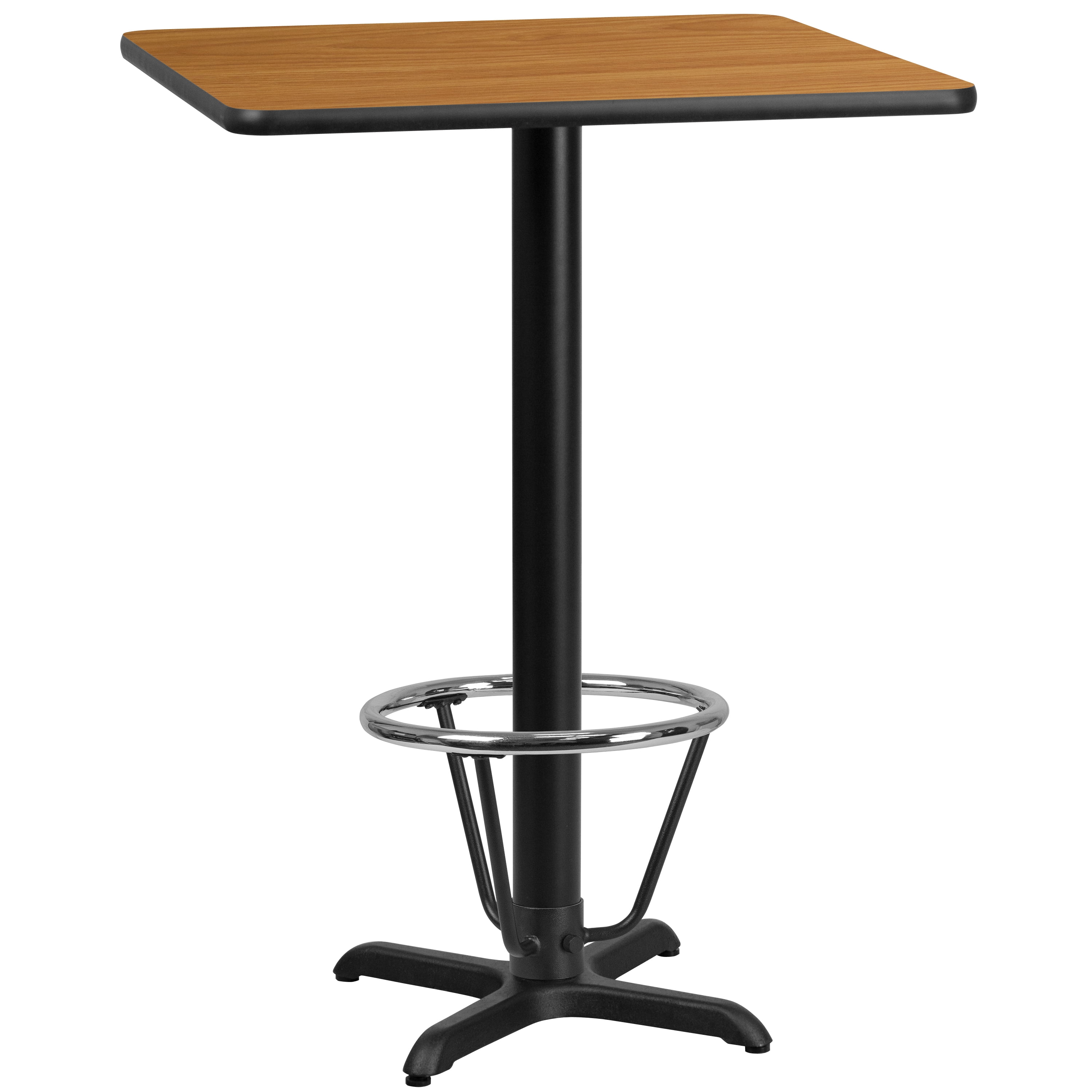 Natural Wood Square Bar Height Table with Black Metal Base