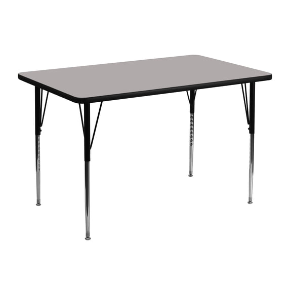 Flash Furniture 30''W x 48''L Rectangular Grey HP Laminate Activity Table - Standard Height Adjustable Legs