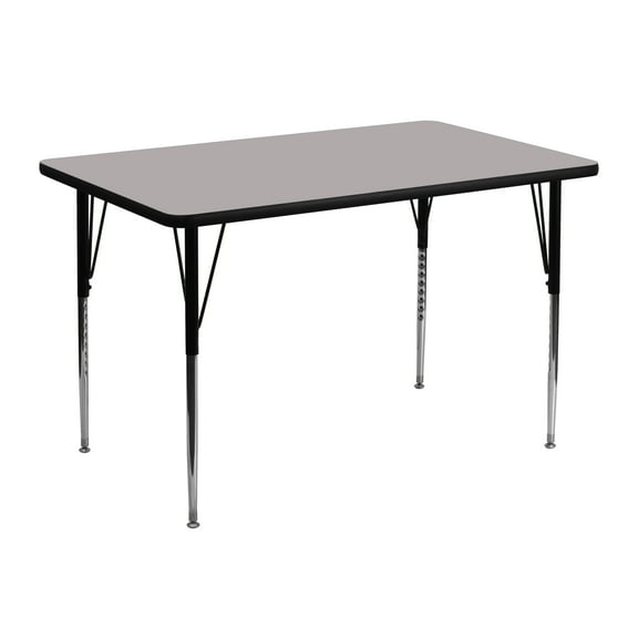 Flash Furniture 30''W x 48''L Rectangular Grey HP Laminate Activity Table - Standard Height Adjustable Legs