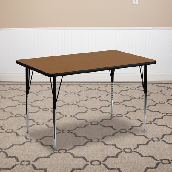 Flash Furniture 30''W x 48''L Rectangular Oak Thermal Laminate Activity Table - Standard Height Adjustable Legs