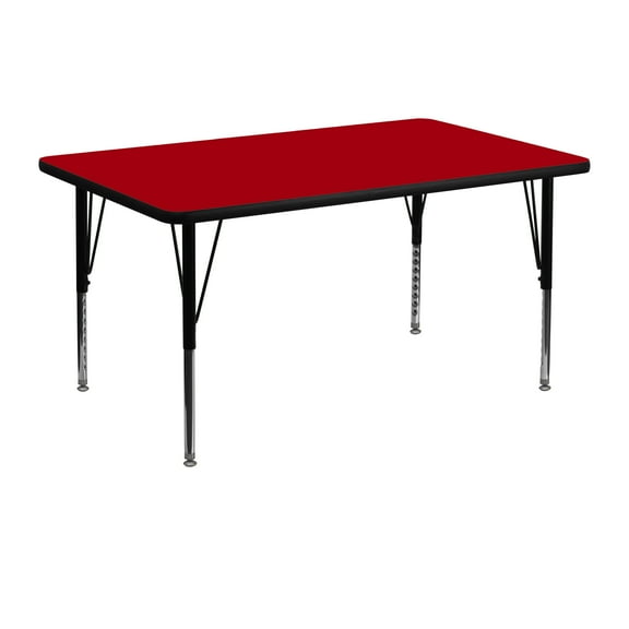 Flash Furniture 30''W x 48''L Rectangular Red Thermal Laminate Activity Table - Height Adjustable Short Legs