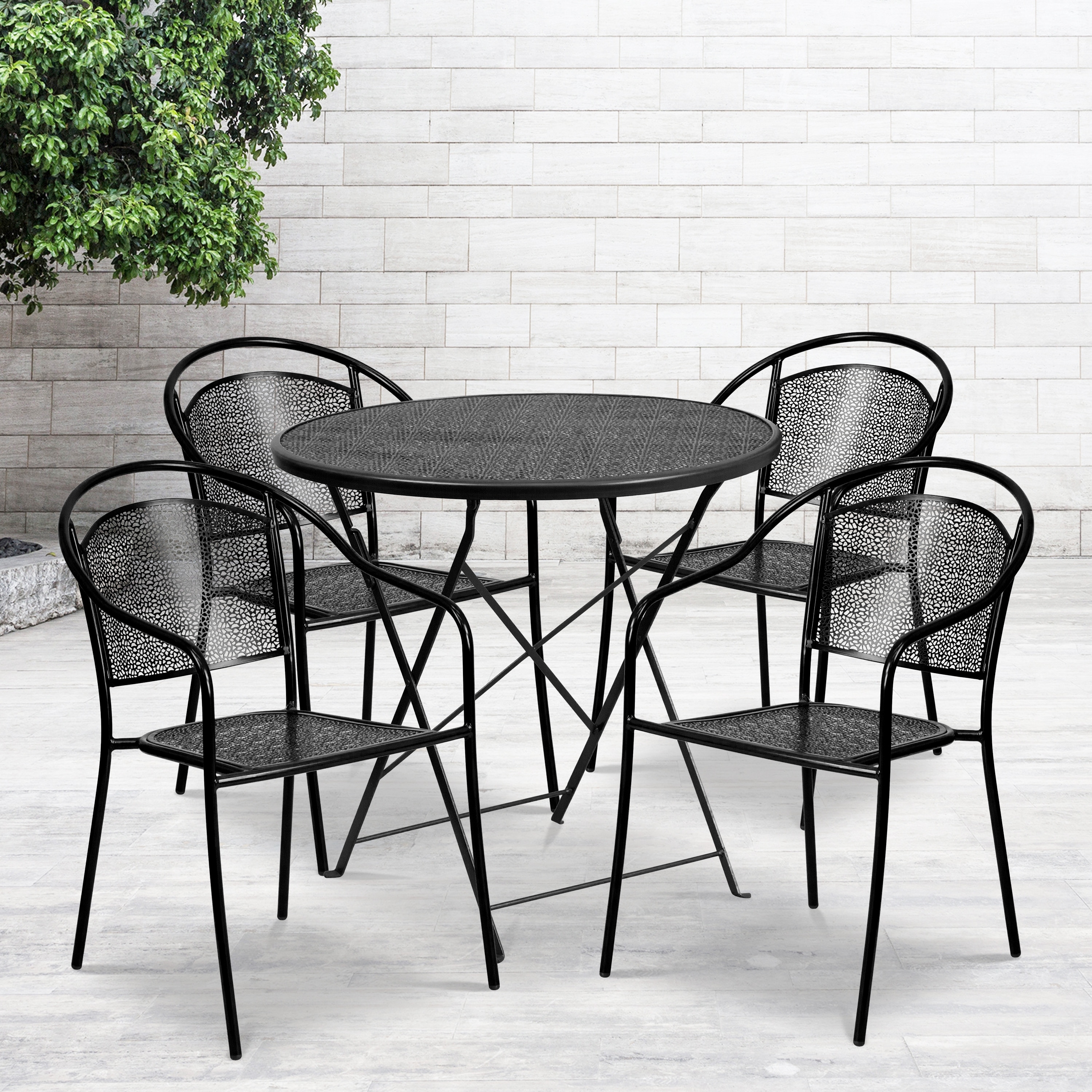 Flash Furniture 30-in. Round Steel Folding Patio Table Set w/ 4 Chairs Black - image 1 of 5