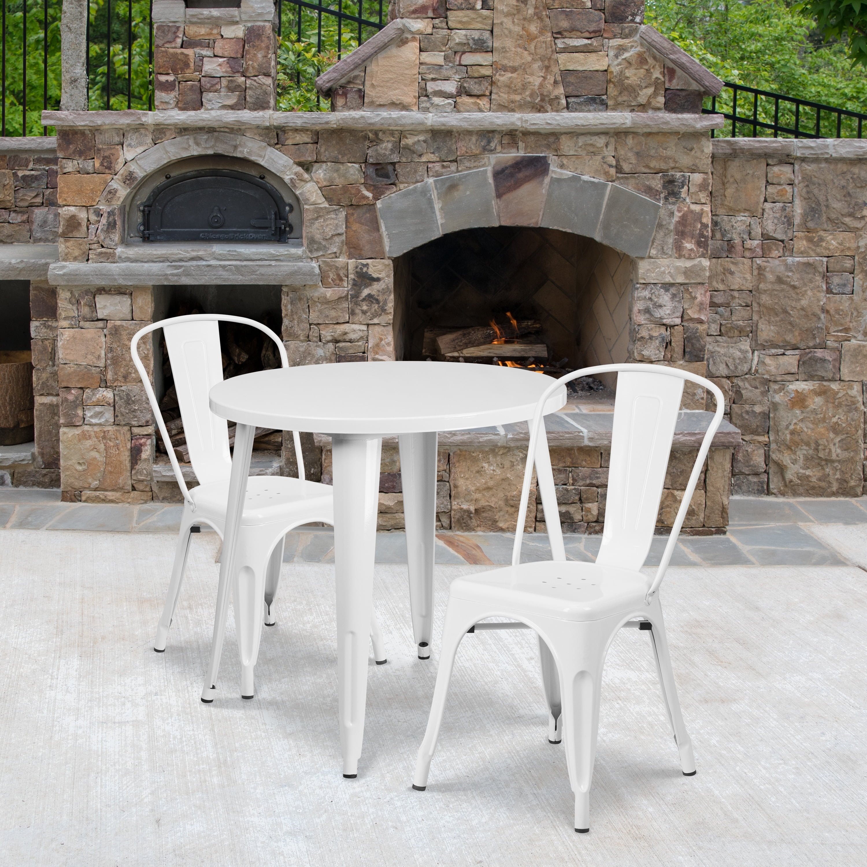 Flash Furniture 30inch Round Metal IndoorOutdoor Table Set White