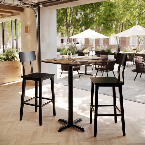 Flash Furniture 30" x 24" Tabletop with Seamless Surface Technology in Natural with 22" x 22" Black Bar Height X-Base