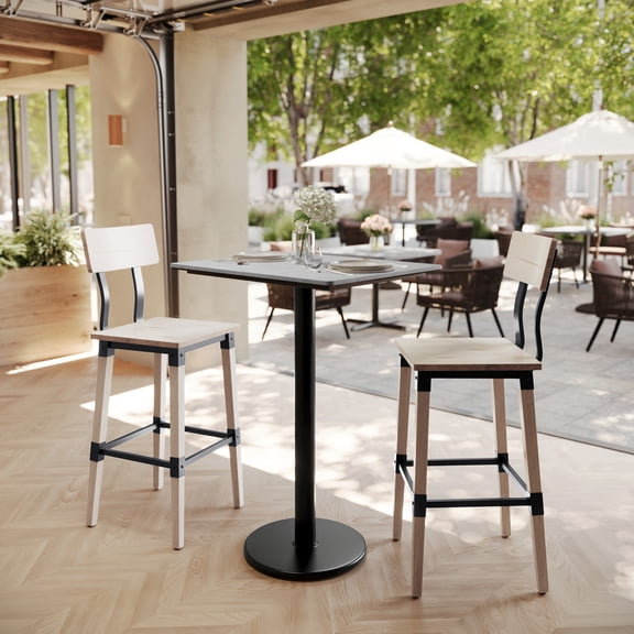 Flash Furniture 30" x 24" Tabletop with TopGuard HPL Technology in Gray Faux Concrete with 18" Black Bar Height Base