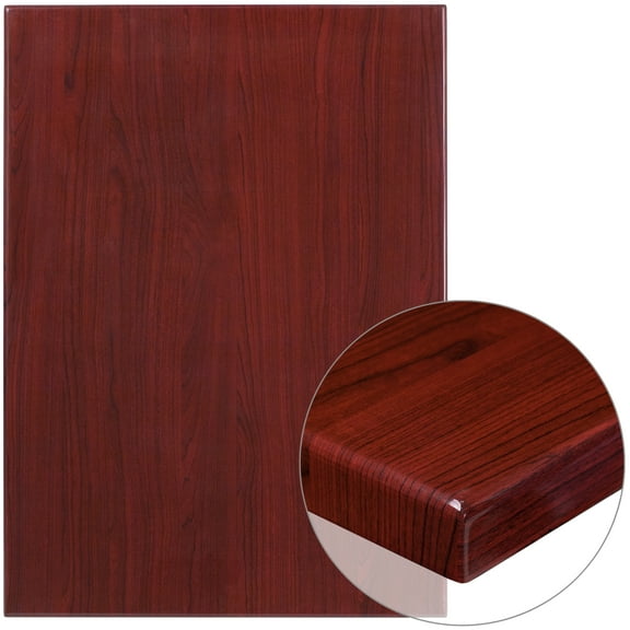 Flash Furniture 30" x 42" Rectangular High-Gloss Mahogany Resin Table Top with 2" Thick Edge