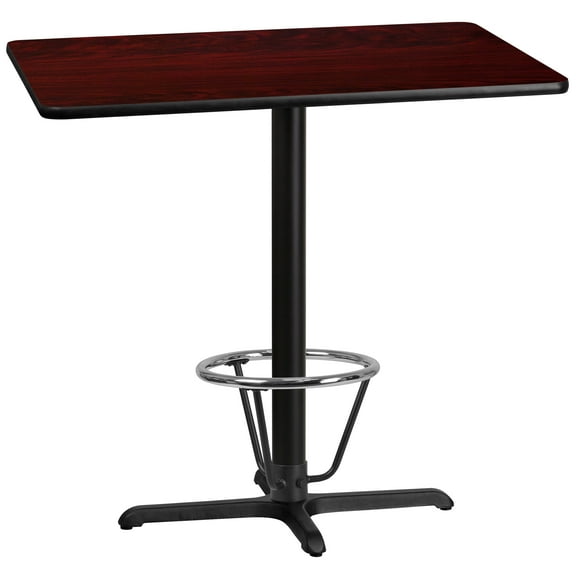Flash Furniture 30'' x 42'' Rectangular Mahogany Laminate Table Top with 23.5'' x 29.5'' Bar Height Table Base and Foot Ring