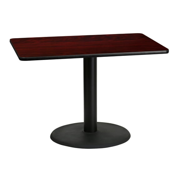Flash Furniture 30'' x 42'' Rectangular Mahogany Laminate Table Top with 24'' Round Table Height Base