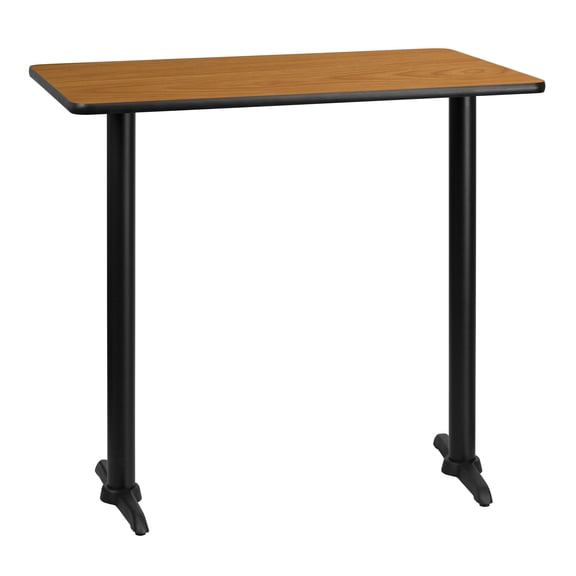 Flash Furniture 30'' x 42'' Rectangular Natural Laminate Table Top with 5'' x 22'' Bar Height Table Bases