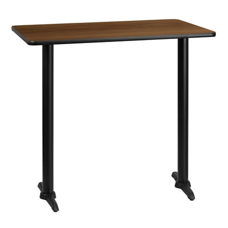 Flash Furniture 30'' x 42'' Rectangular Walnut Laminate Table Top with 5'' x 22'' Bar Height Table Bases