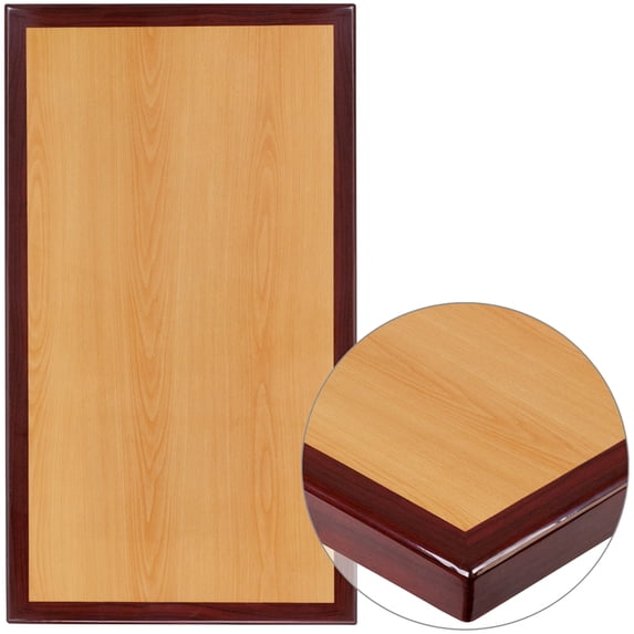 Flash Furniture 30" x 45" Rectangular 2-Tone High-Gloss Cherry Resin Table Top with 2" Thick Mahogany Edge