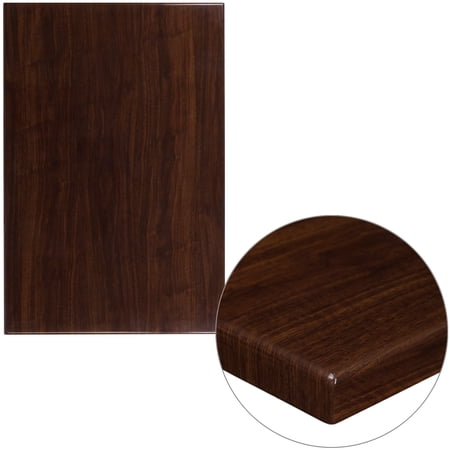 Flash Furniture 30" x 45" Rectangular High-Gloss Walnut Resin Table Top with 2" Thick Edge