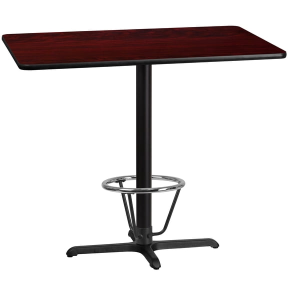 Flash Furniture 30'' x 48'' Rectangular Mahogany Laminate Table Top with 23.5'' x 29.5'' Bar Height Table Base and Foot Ring