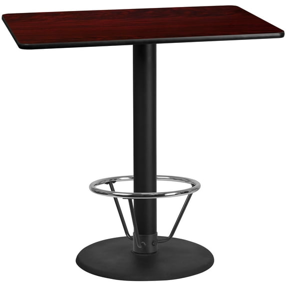 Flash Furniture 30'' x 48'' Rectangular Mahogany Laminate Table Top with 24'' Round Bar Height Table Base and Foot Ring