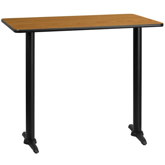 Flash Furniture 30'' x 48'' Rectangular Natural Laminate Table Top with 5'' x 22'' Bar Height Table Bases