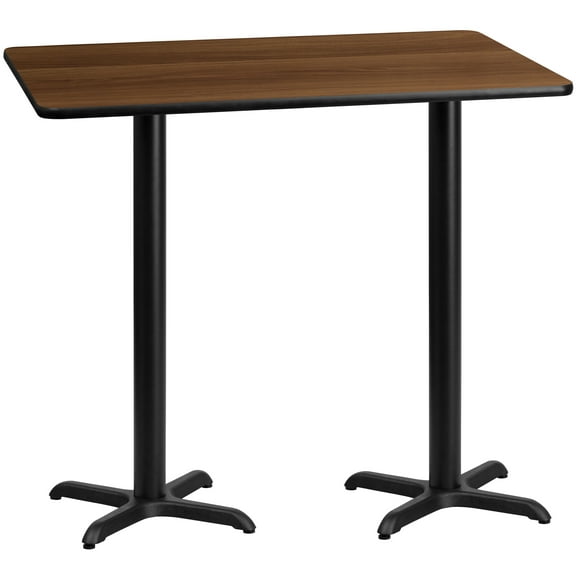 Flash Furniture 30'' x 60'' Rectangular Walnut Laminate Table Top with 22'' x 22'' Bar Height Table Bases
